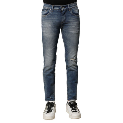 Dolce & Gabbana Blue Washed Cotton Slim Fit Men Denim Jeans