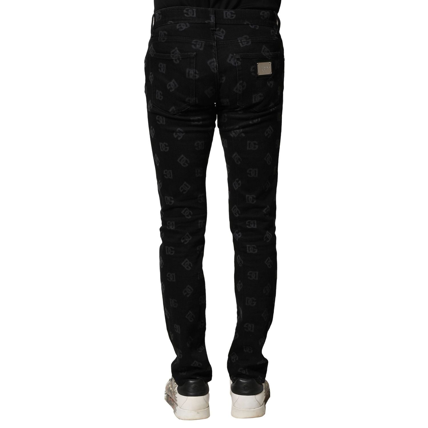 Dolce & Gabbana Black Cotton DG Logo Skinny Men Denim Jeans