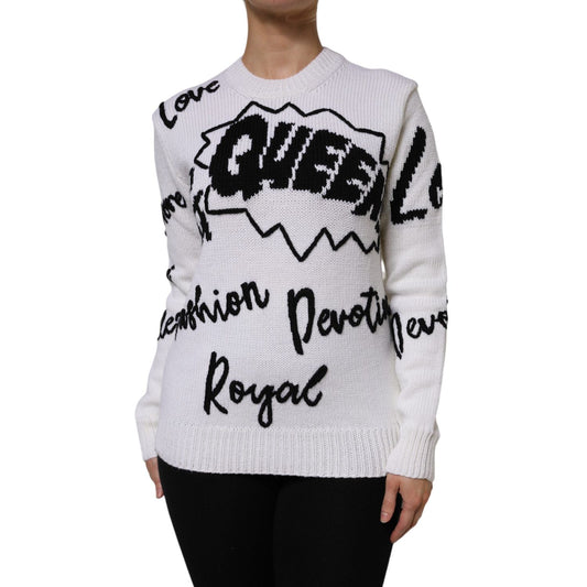 Dolce & Gabbana White Wool Knit Crew Neck Pullover Sweater TSH87545-42