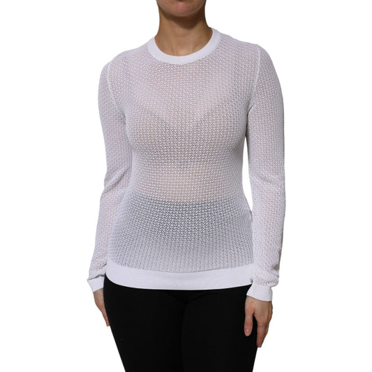 Dolce & Gabbana White Round Neck Long Sleeves Pullover Top TSH90675-42