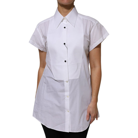 Dolce & Gabbana White Cotton Collared Short Sleeves Top TSH906729-46