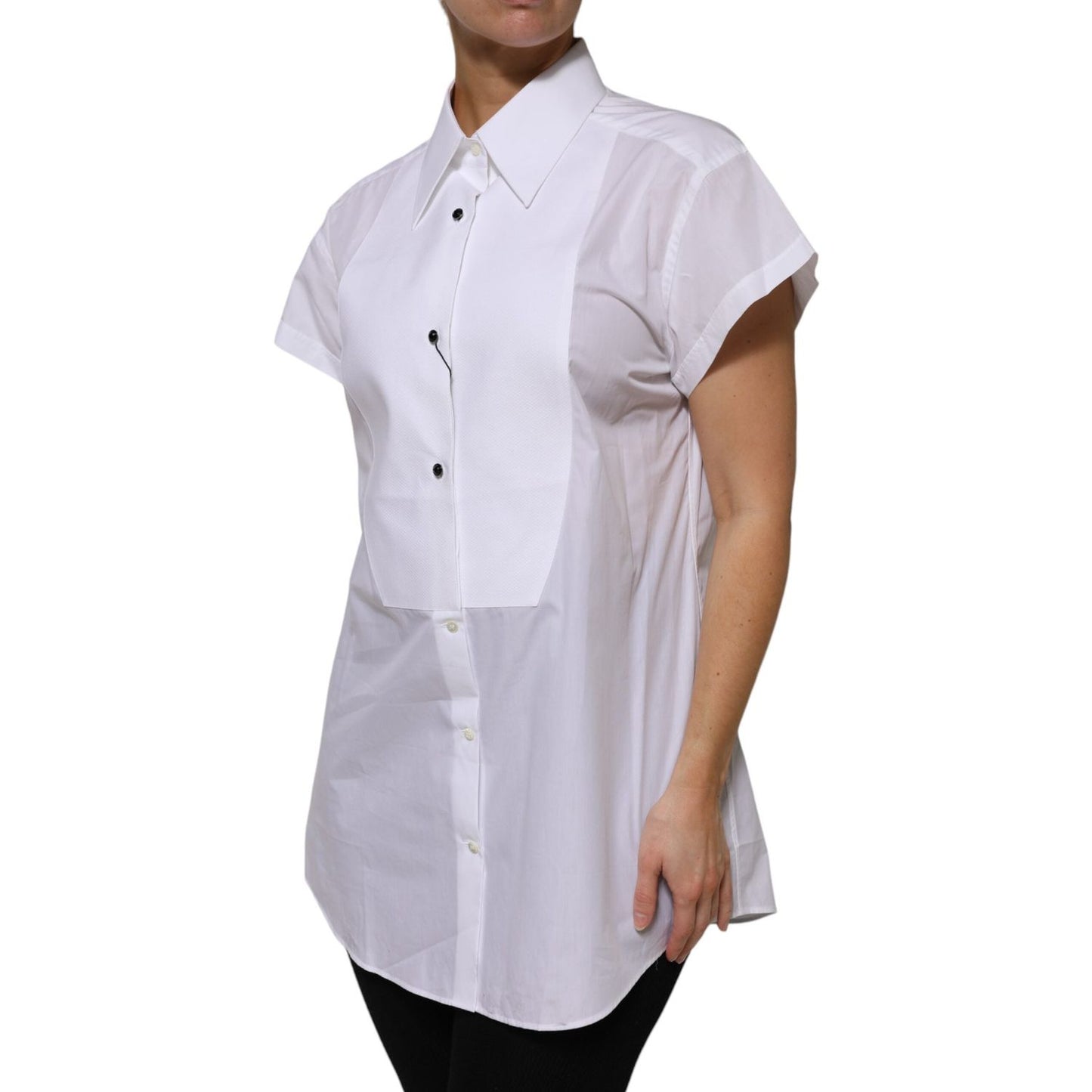 Dolce & Gabbana White Cotton Collared Short Sleeves Top TSH906729-46