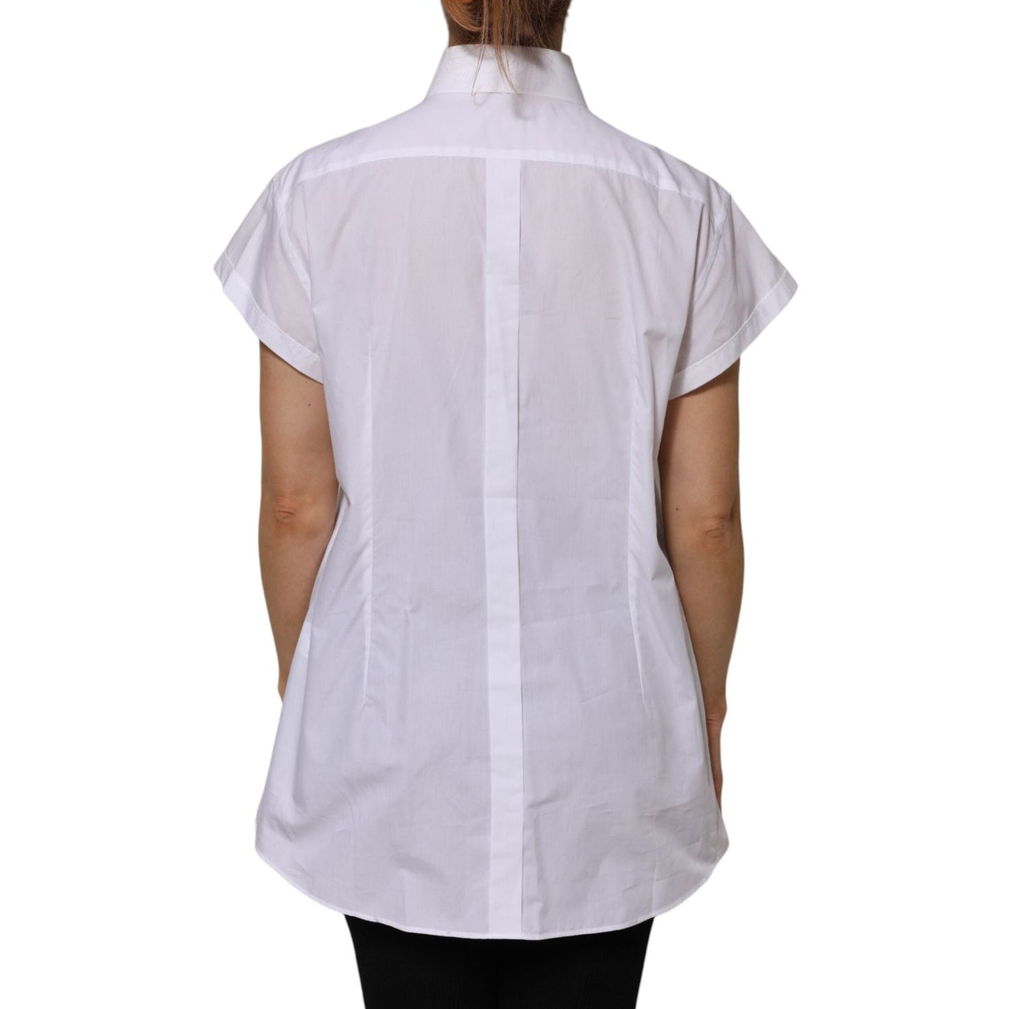 Dolce & Gabbana White Cotton Collared Short Sleeves Top TSH906729-46