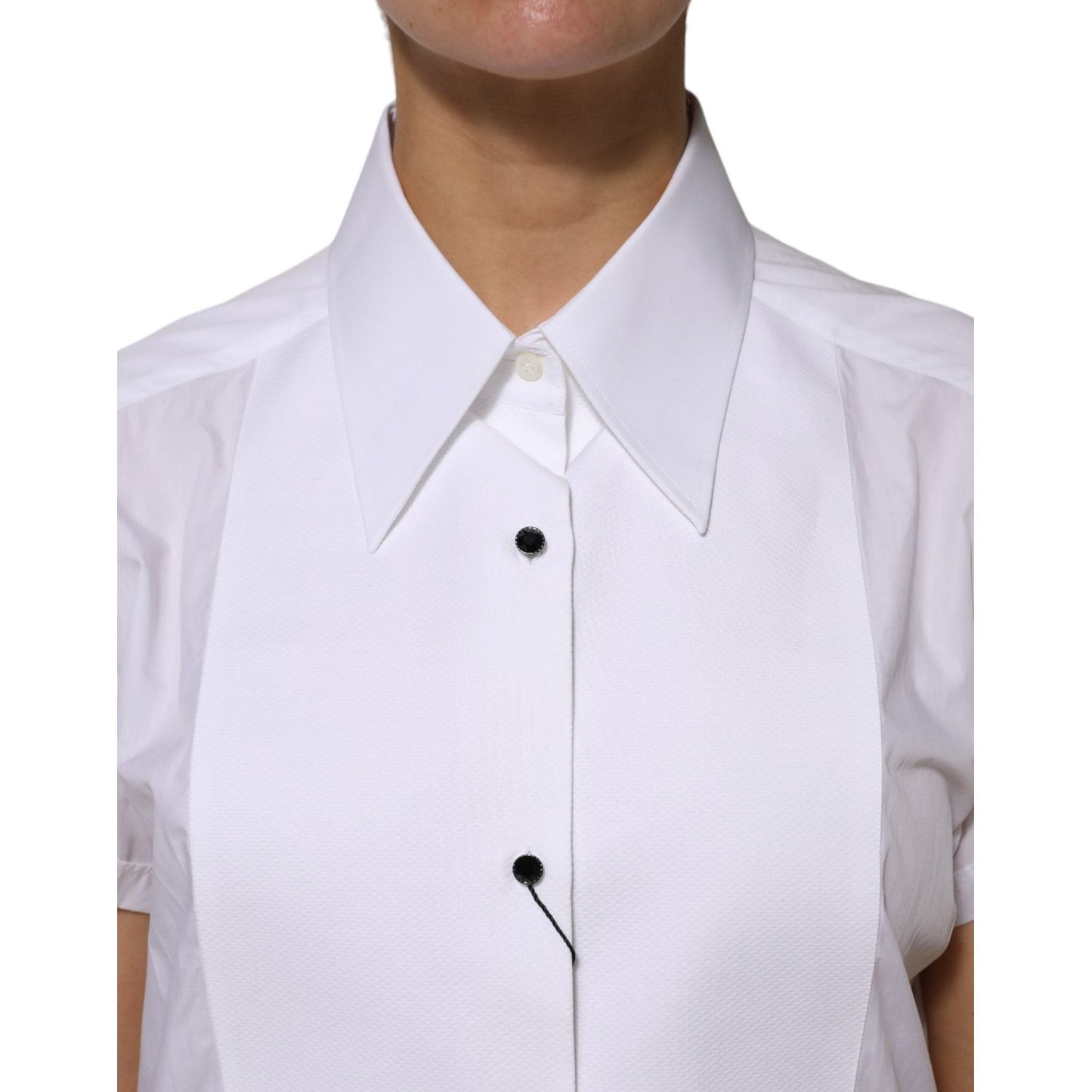 Dolce & Gabbana White Cotton Collared Short Sleeves Top TSH906729-46