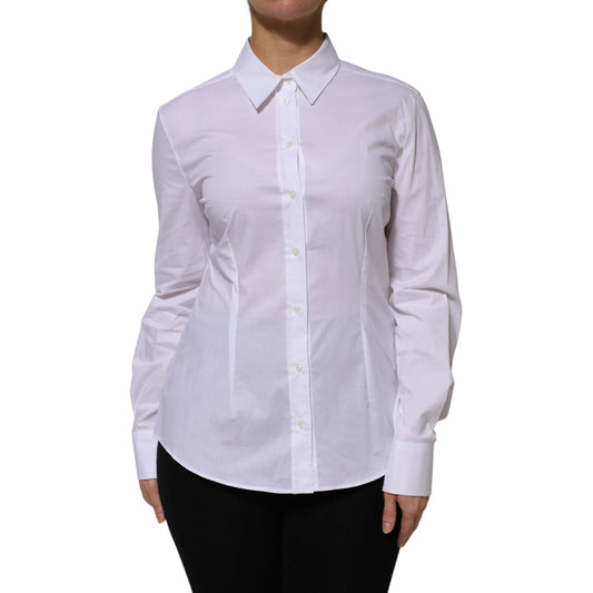Dolce & Gabbana White Cotton Collared Long Sleeves Shirt Top TSH906730-46