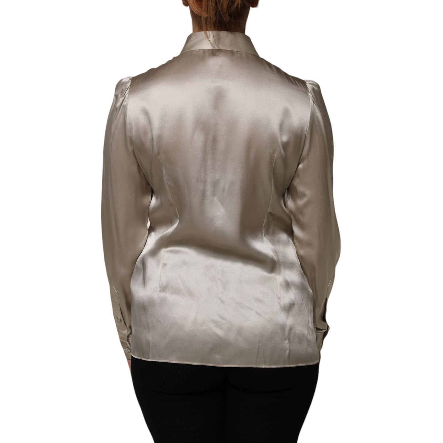 Dolce & Gabbana Beige Satin Silk Collared Long Sleeves Top TSH906735-42