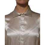 Dolce & Gabbana Beige Satin Silk Collared Long Sleeves Top TSH906735-42