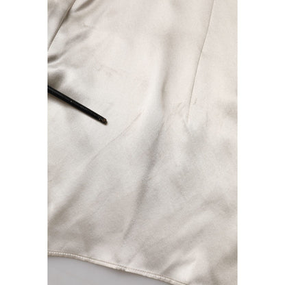 Dolce & Gabbana Beige Satin Silk Collared Long Sleeves Top