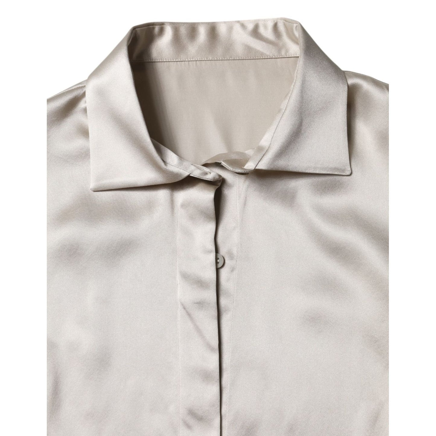 Dolce & Gabbana Beige Satin Silk Collared Long Sleeves Top TSH906735-42