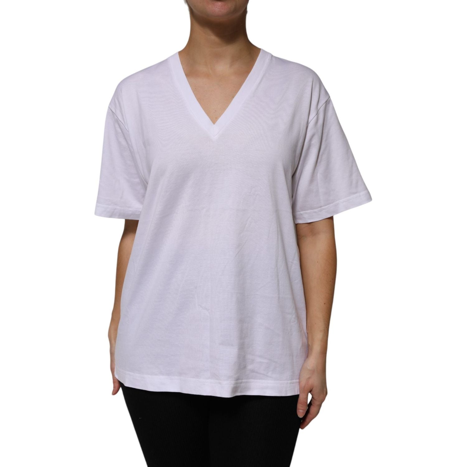 Dolce & Gabbana White Cotton Short Sleeves V-neck T-shirt