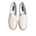 Dolce & Gabbana White Leather Loafers Moccasins Slip On Shoes MV7403-49