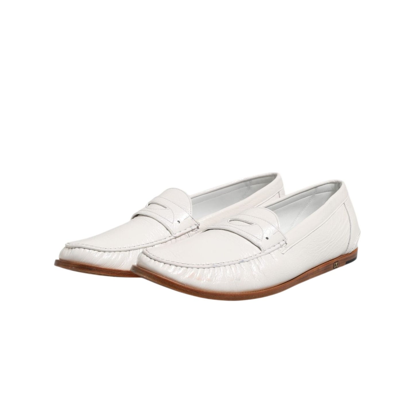 Dolce & Gabbana White Leather Loafers Moccasins Slip On Shoes MV7403-49