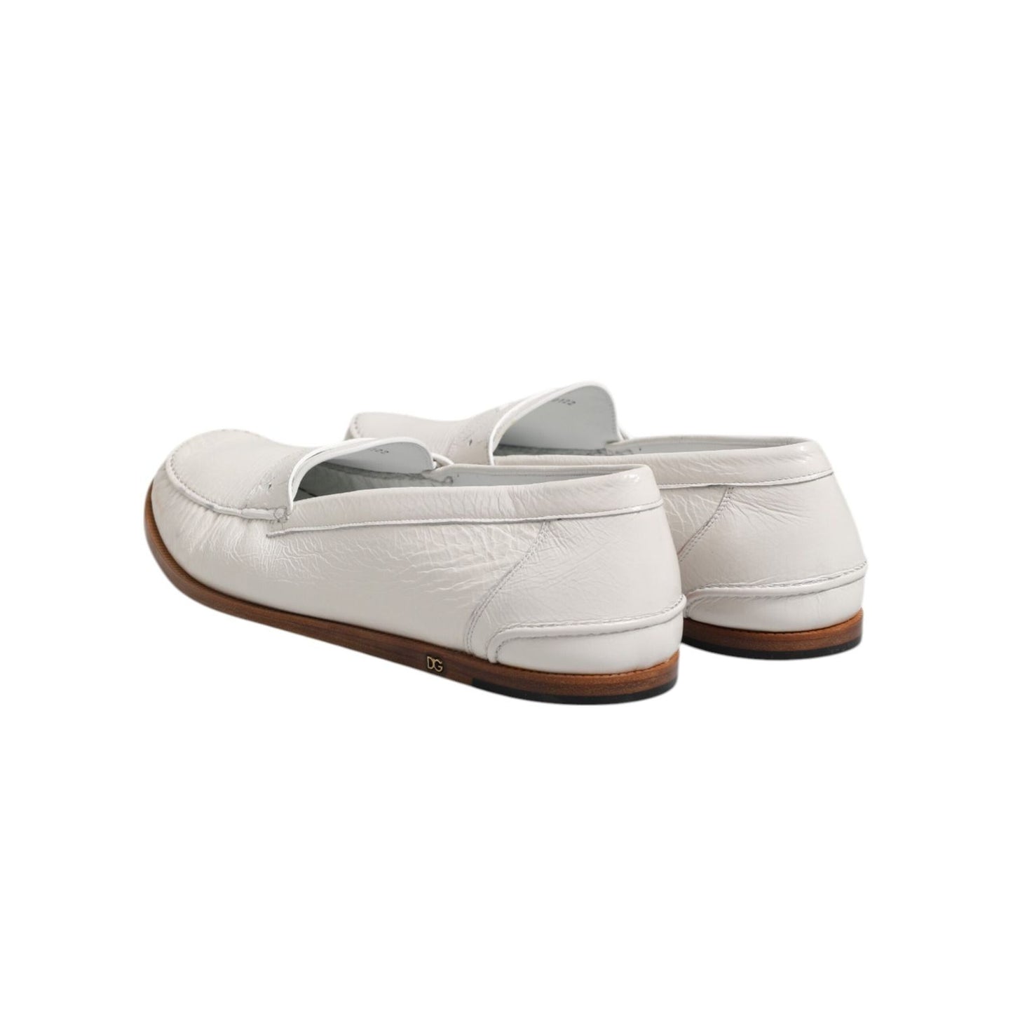 Dolce & Gabbana White Leather Loafers Moccasins Slip On Shoes MV7403-49