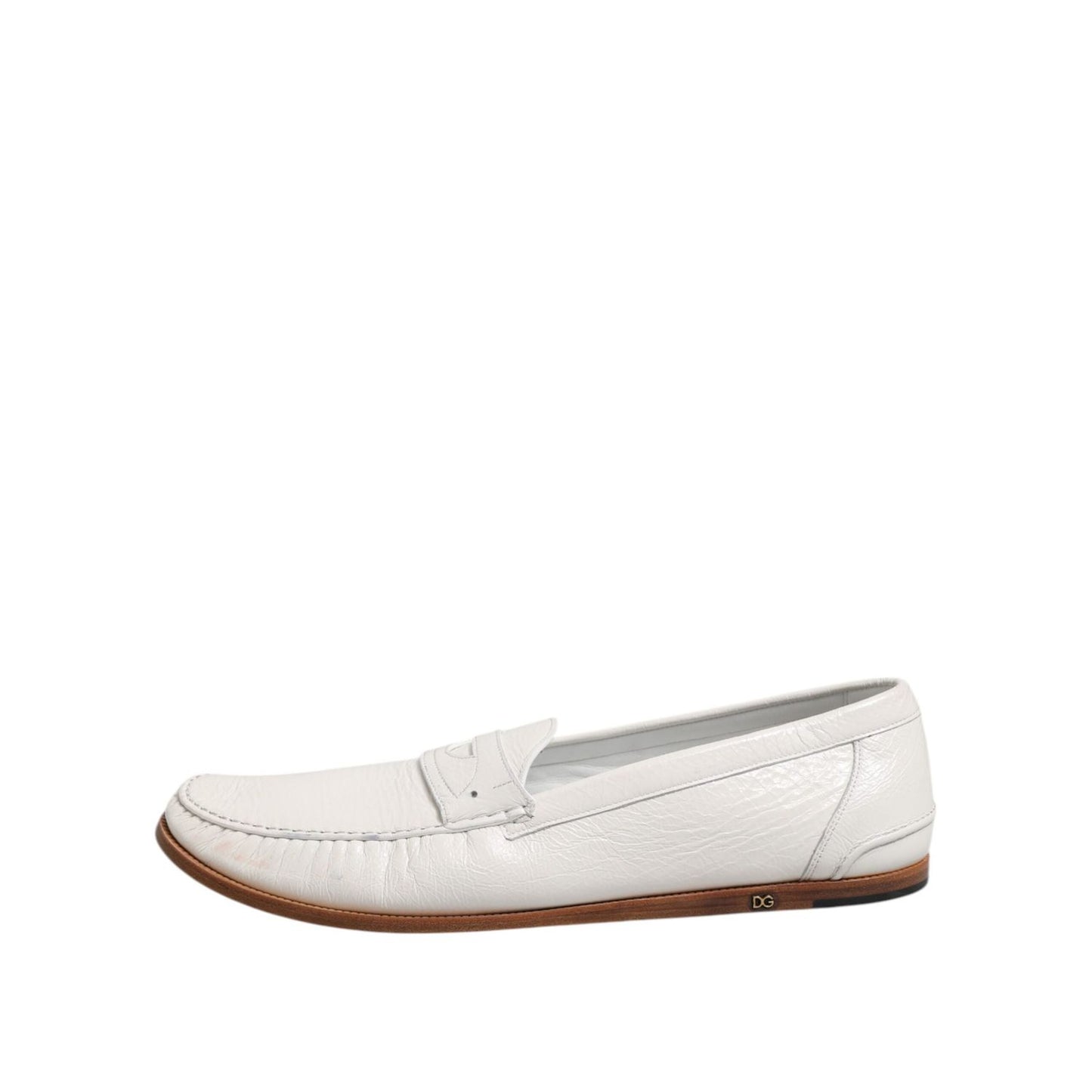 Dolce & Gabbana White Leather Loafers Moccasins Slip On Shoes MV7403-49