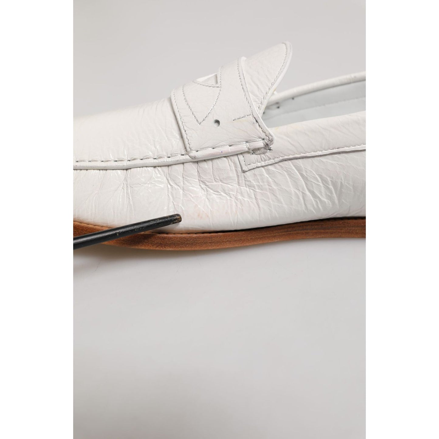 Dolce & Gabbana White Leather Loafers Moccasins Slip On Shoes MV7403-49