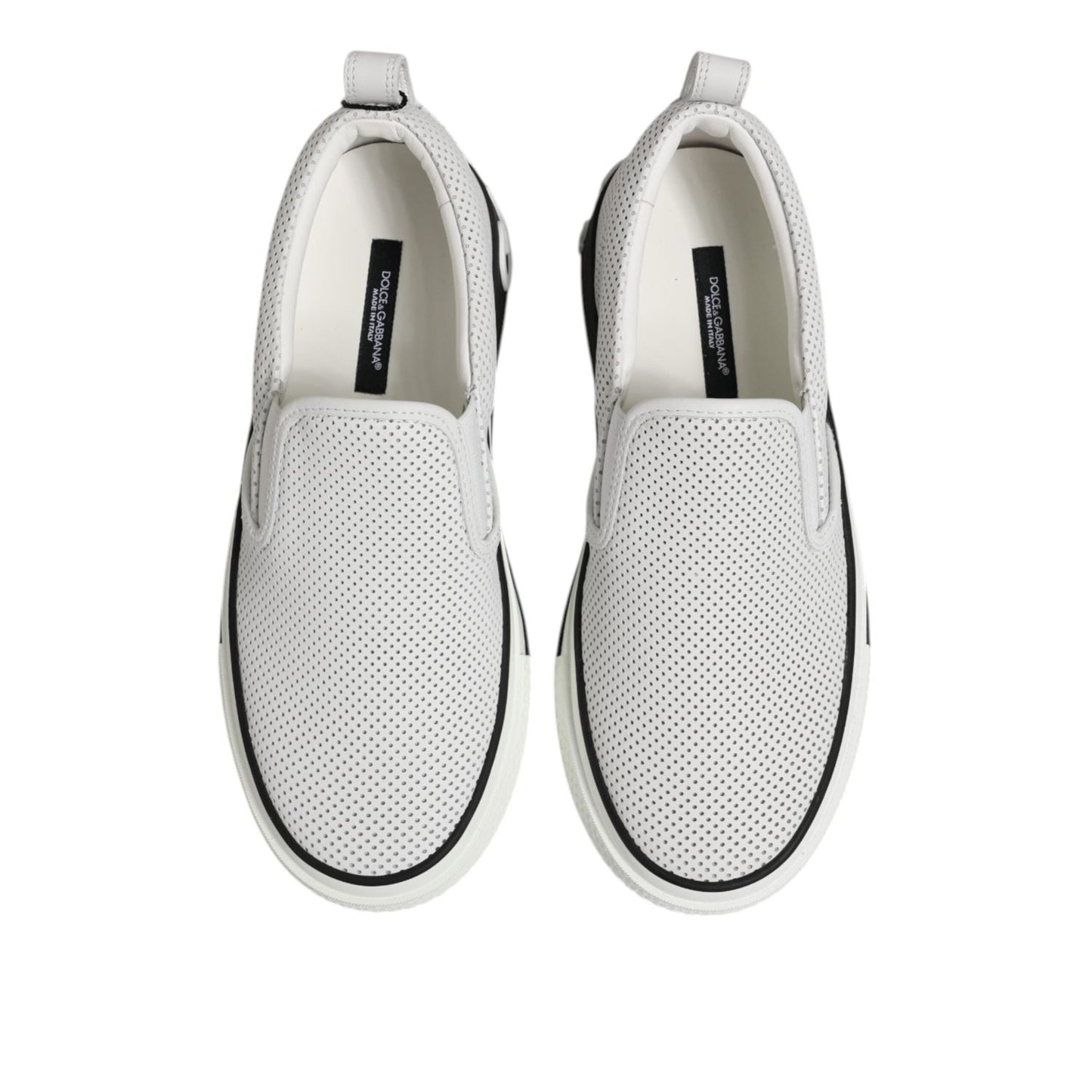 Dolce & Gabbana White Dotted Leather Slip On Men Sneakers Shoes MV7398-39