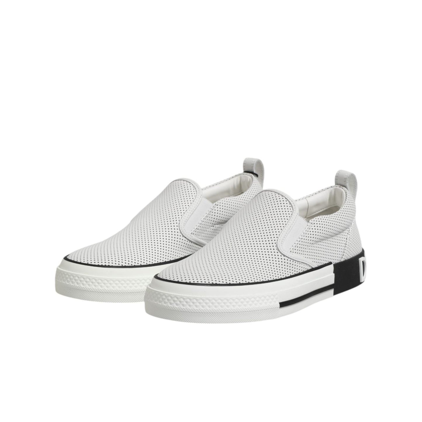Dolce & Gabbana White Dotted Leather Slip On Men Sneakers Shoes MV7398-39