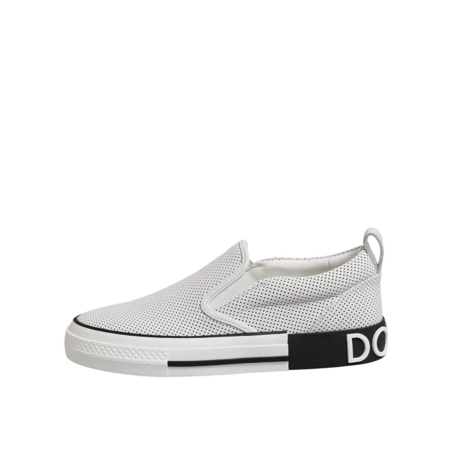 Dolce & Gabbana White Dotted Leather Slip On Men Sneakers Shoes MV7398-39