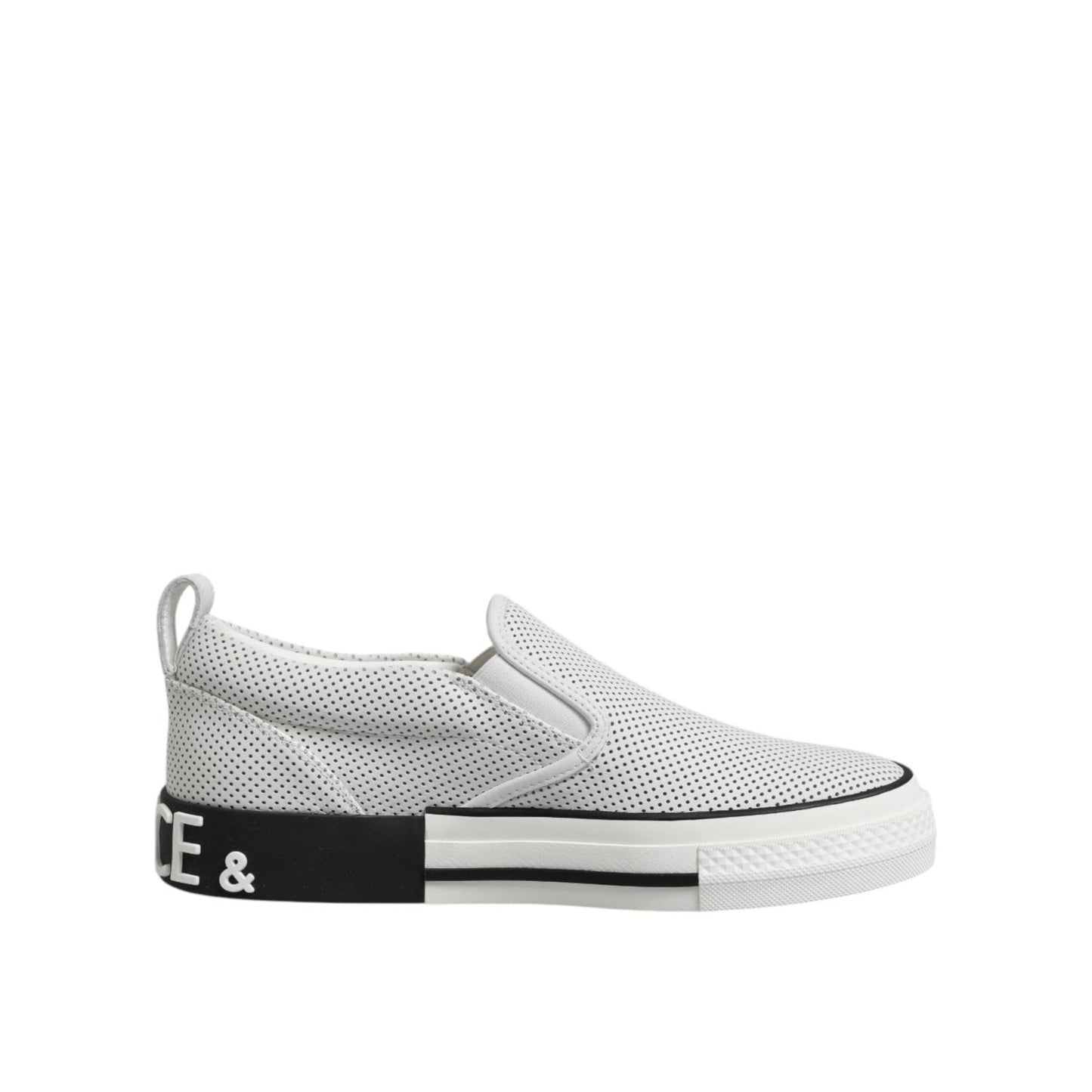 Dolce & Gabbana White Dotted Leather Slip On Men Sneakers Shoes MV7398-39