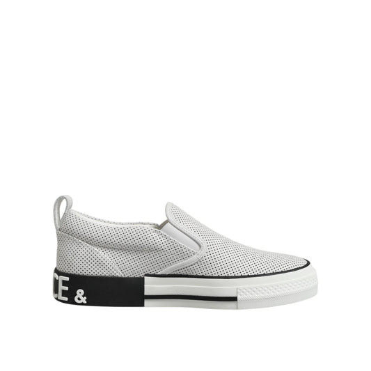 Dolce & Gabbana White Dotted Leather Slip On Men Sneakers Shoes MV7398-39