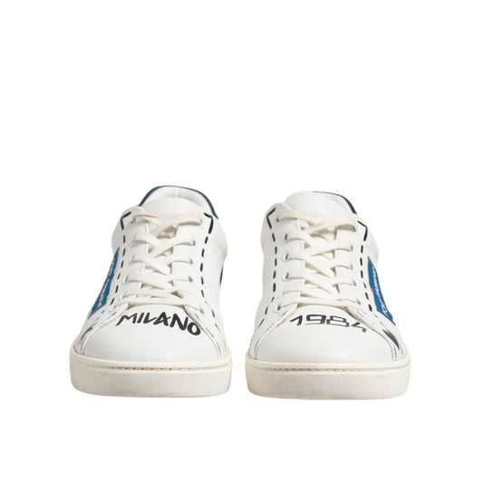 Dolce & Gabbana White Leather Printed Low Top Sneakers Shoes MV7447-44
