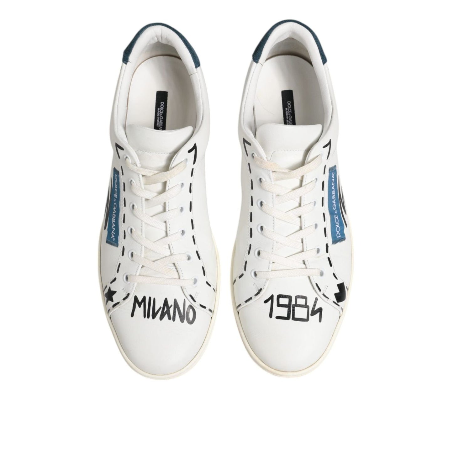 Dolce & Gabbana White Leather Printed Low Top Sneakers Shoes MV7447-44