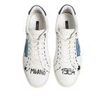 Dolce & Gabbana White Leather Printed Low Top Sneakers Shoes MV7447-44