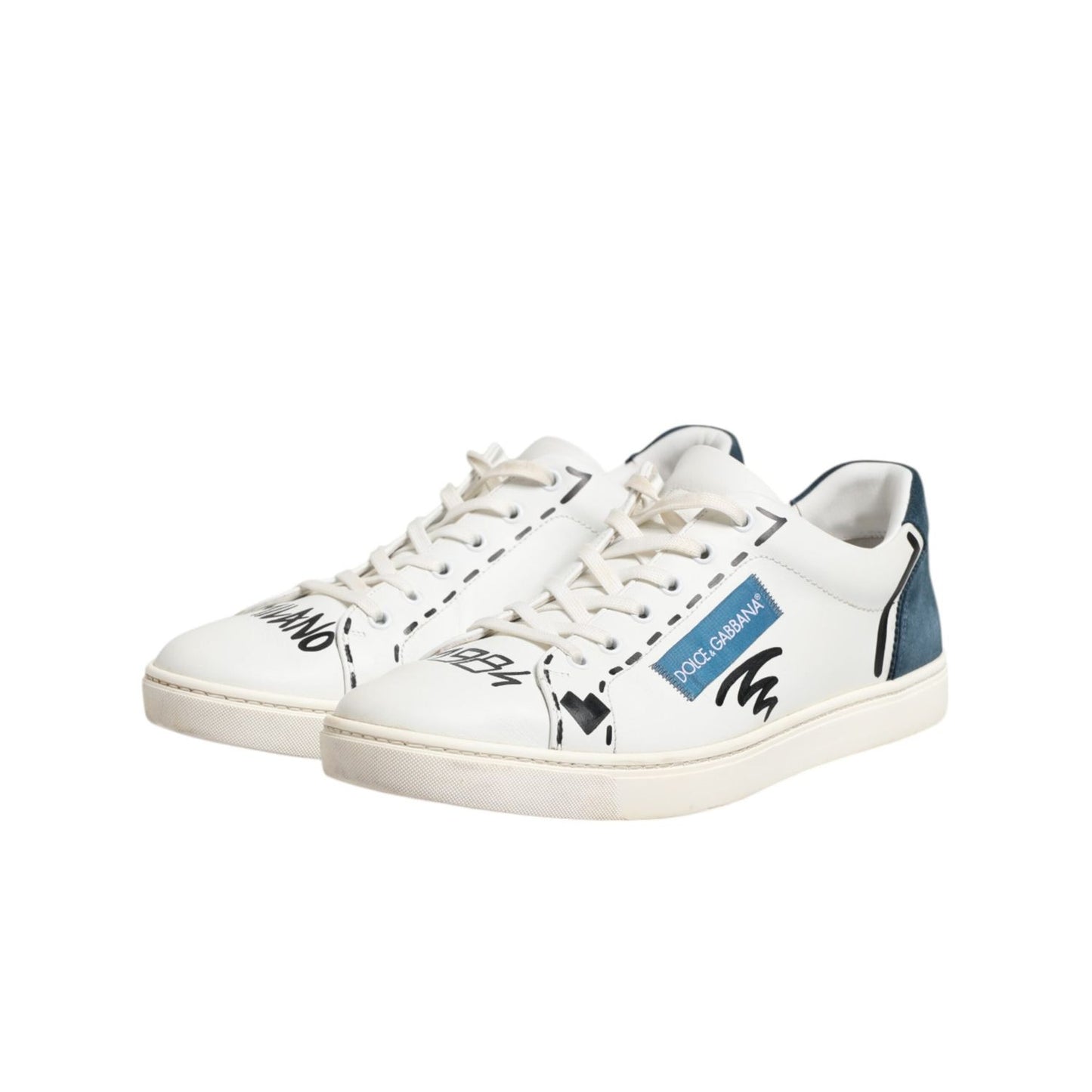 Dolce & Gabbana White Leather Printed Low Top Sneakers Shoes MV7447-44