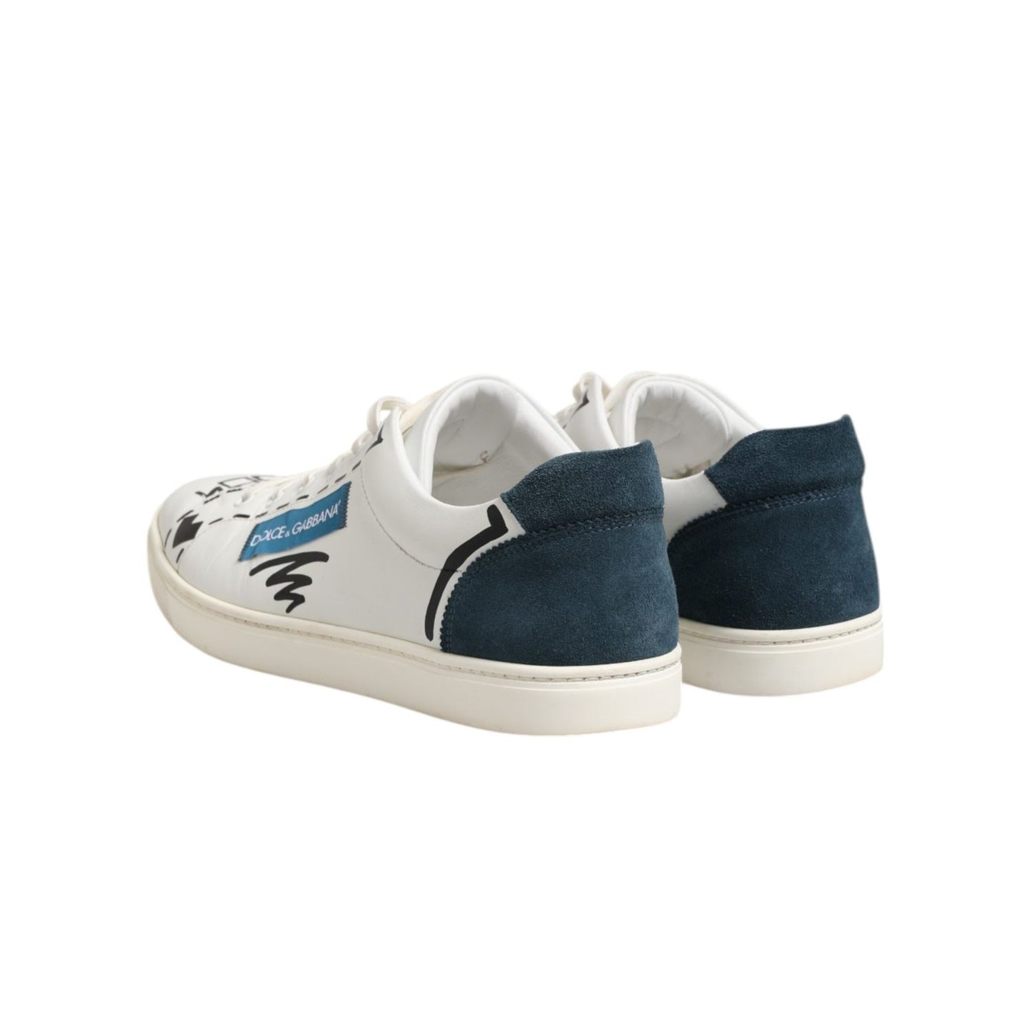 Dolce & Gabbana White Leather Printed Low Top Sneakers Shoes MV7447-44