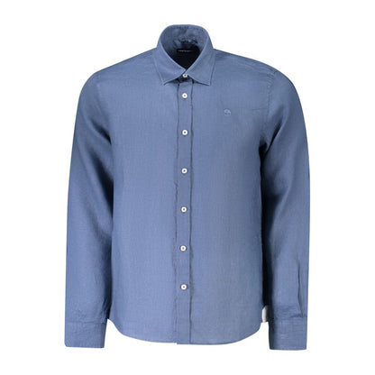 North Sails Blue Linen Shirt with long sleeves and Italian collar