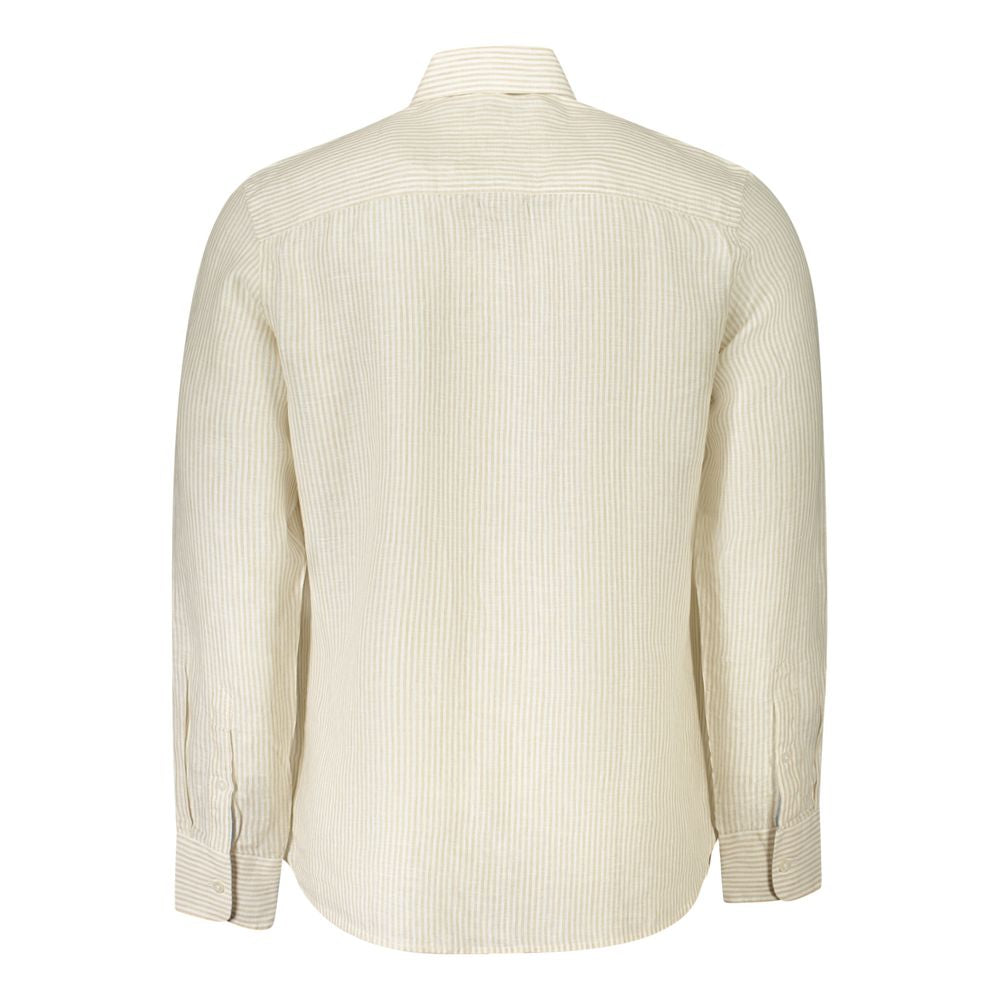 North Sails Beige Linen Shirt with long sleeves, French collar, and logo embroidery, shown from the back