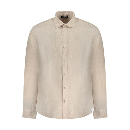 North Sails Beige Linen Shirt with Italian collar, long sleeves, 1 button cuffs, logo embroidery, Ocean Positive design.