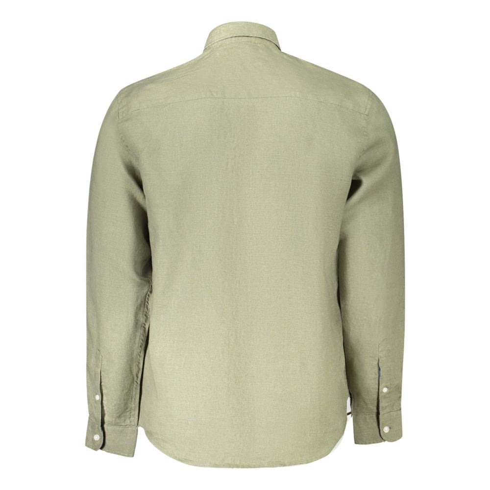 Back view of North Sails Green Linen Shirt with long sleeves and Italian collar.