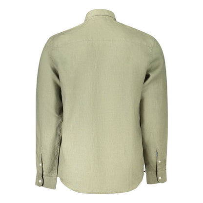 Back view of North Sails Green Linen Shirt with long sleeves and Italian collar.