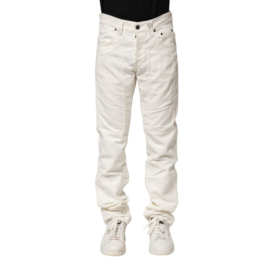 Jeckerson White Cotton Stretch Straight Fit Men Denim Jeans PAN71767-30