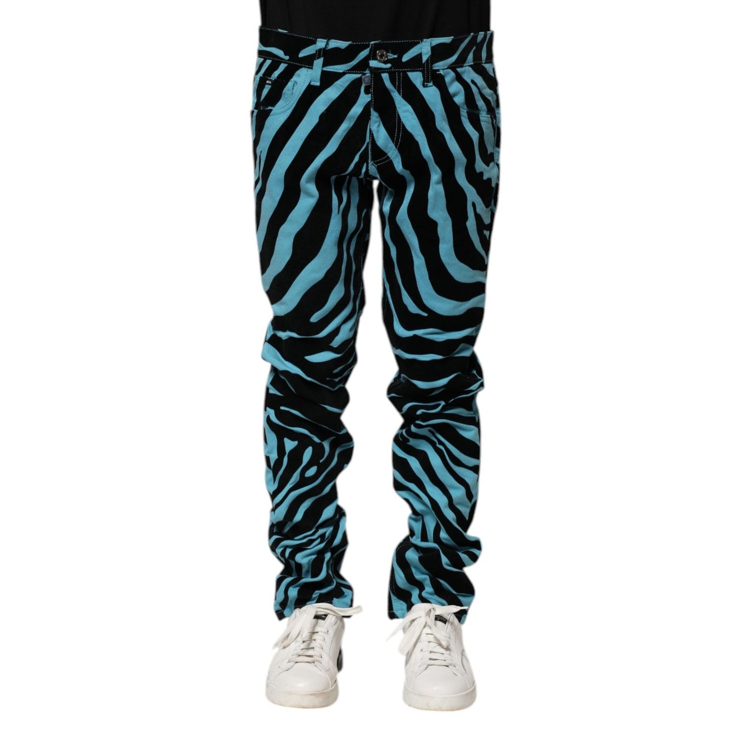 Dolce & Gabbana Blue Black Stripes Skinny Denim Jeans