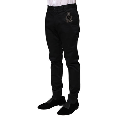 Dolce & Gabbana Dark Blue Logo Cotton Dress Pants