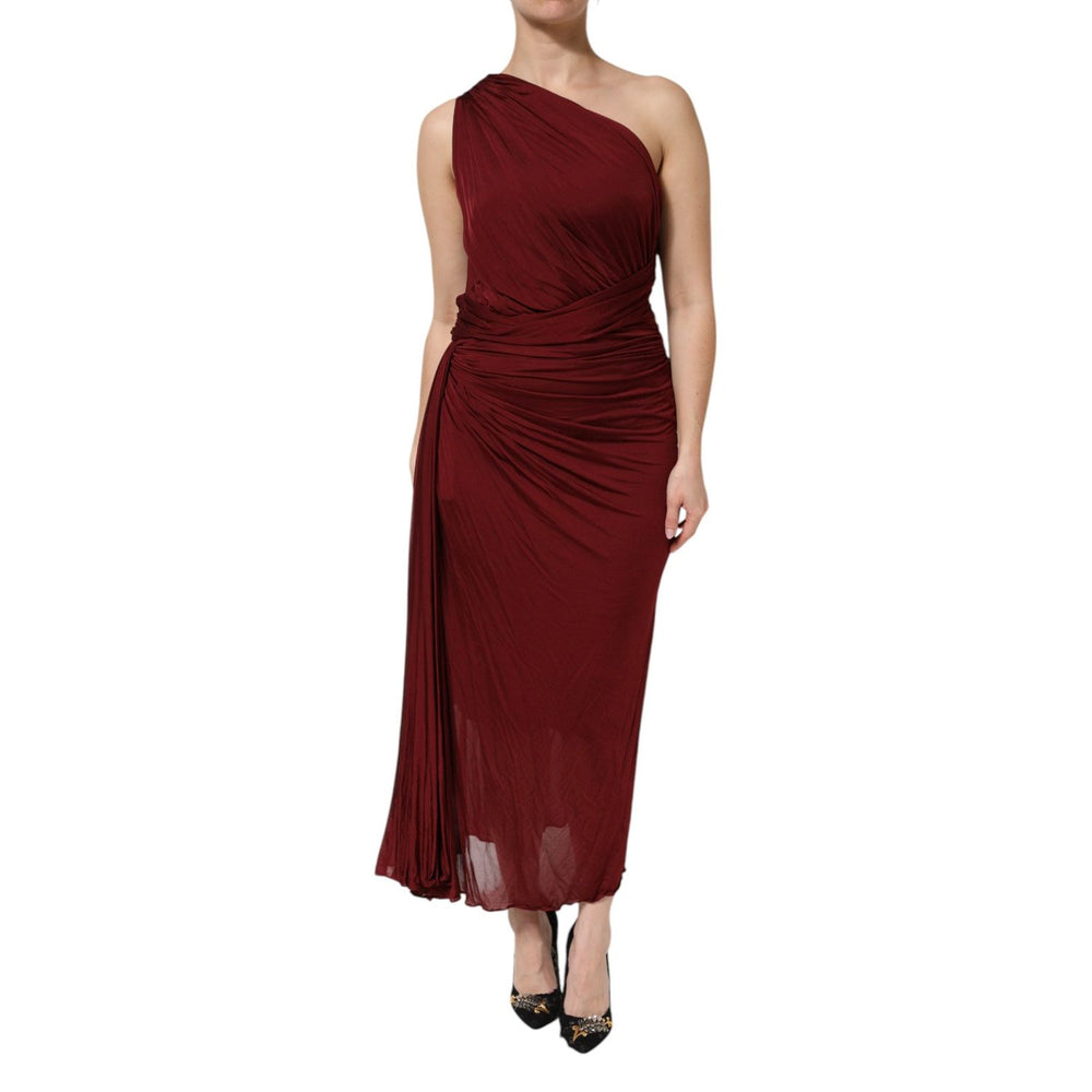 Dolce & Gabbana Red Viscose Fitted One Shoulder Midi Dress DR81753-46
