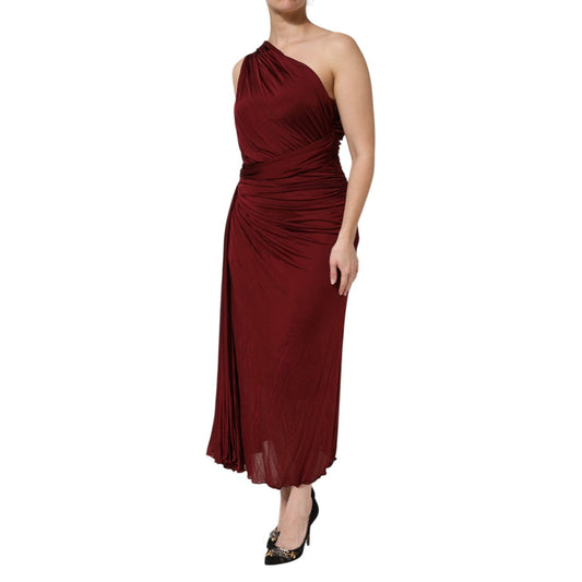 Dolce & Gabbana Red Viscose Fitted One Shoulder Midi Dress DR81753-46