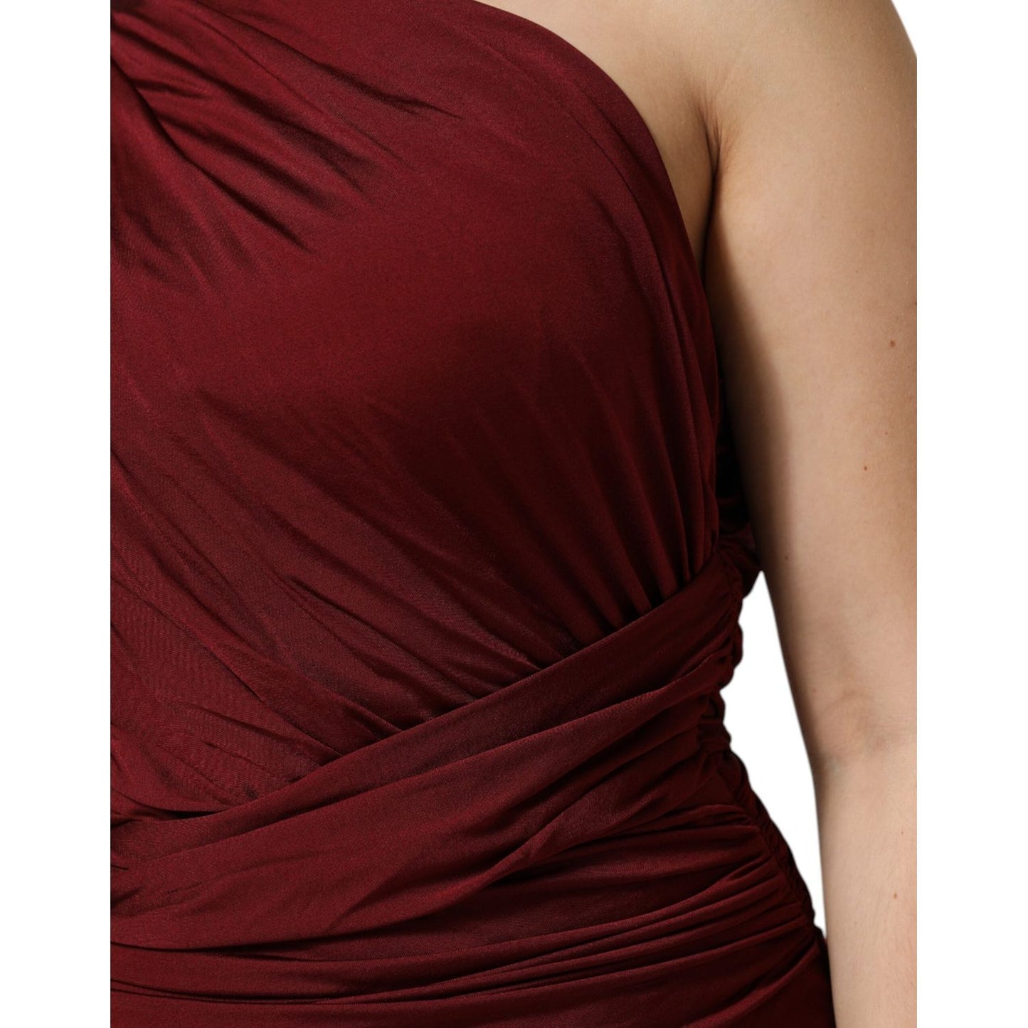 Dolce & Gabbana Red Viscose Fitted One Shoulder Midi Dress DR81753-46
