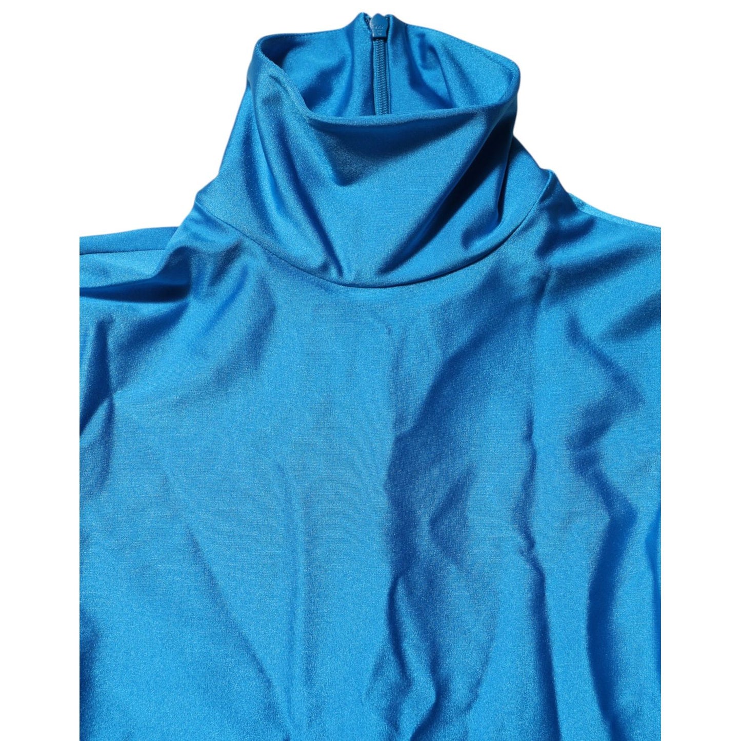 Dolce & Gabbana Blue Nylon Turtleneck Bodycon Jumpsuit Dress