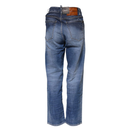 Dsquared² Blue Washed Cotton Mid Waist Straight Jeans