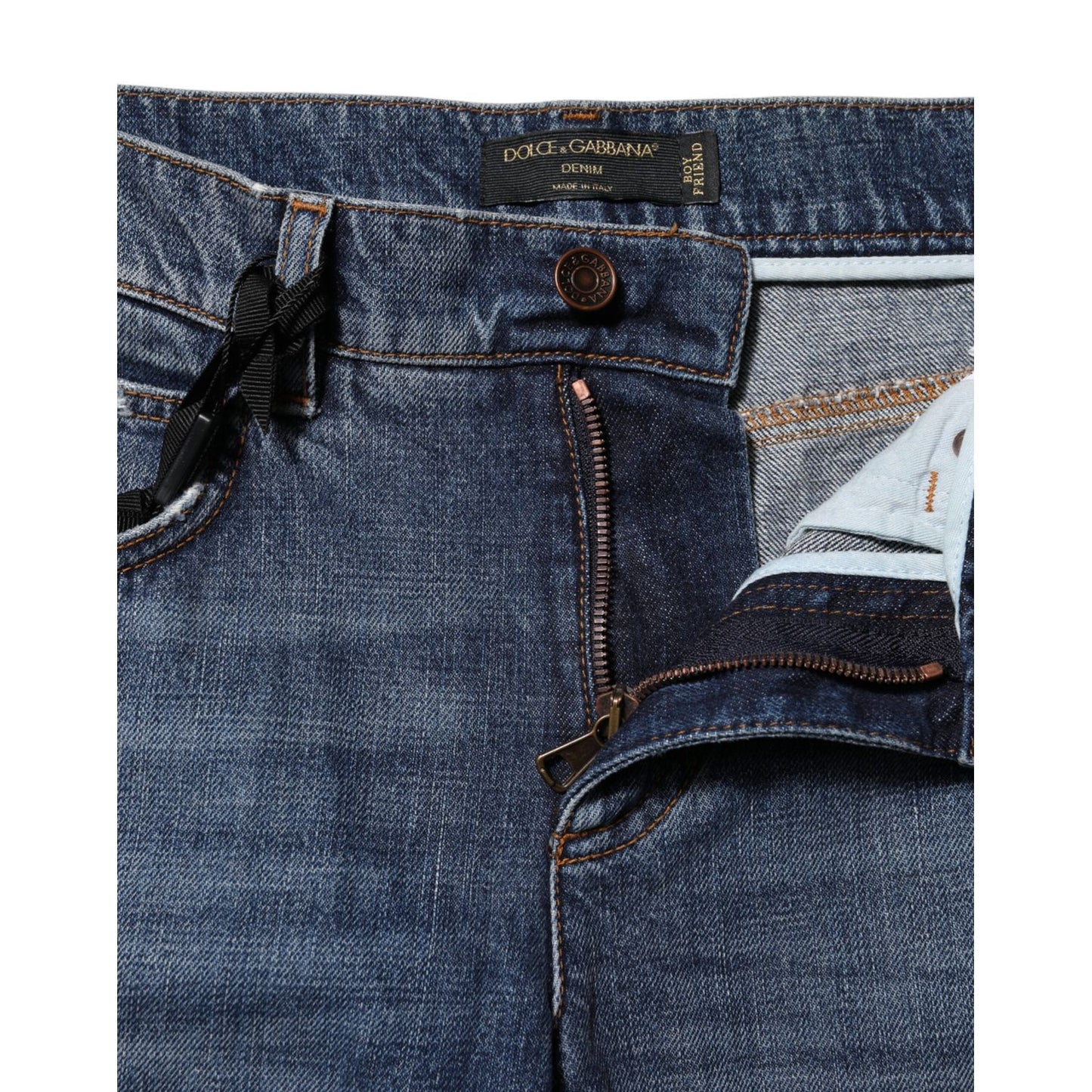 Dolce & Gabbana Blue Cotton Tattered Boyfriend Denim Jeans