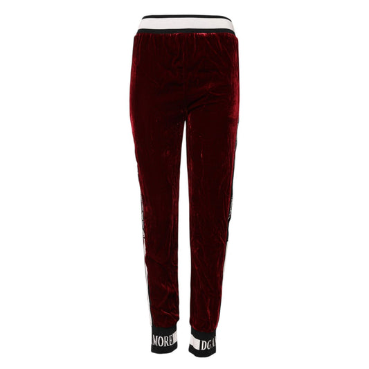 Dolce & Gabbana Red Viscose DG Logo Mid Waist Pants