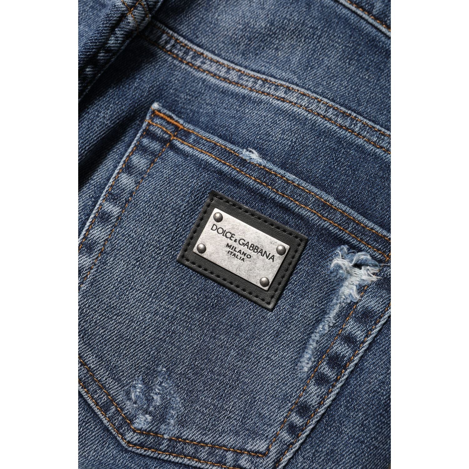 Dolce & Gabbana Blue Washed Cotton High Waisted Denim Jeans