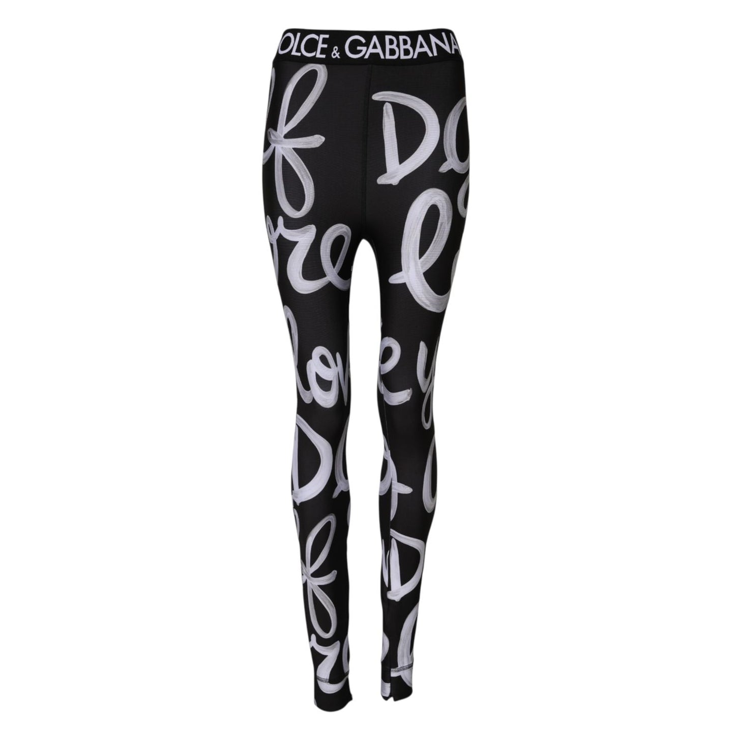 Dolce & Gabbana Black Polyester Logo Print Mid Waisted Pants