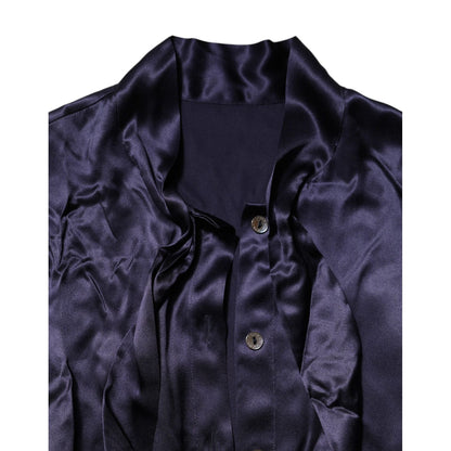 Dolce & Gabbana Dark Purple Silk Ascot Collared Blouse Top