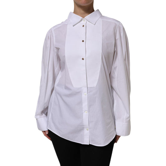 Dolce & Gabbana White Cotton Long Sleeves Formal Top Shirt TSH90565-38