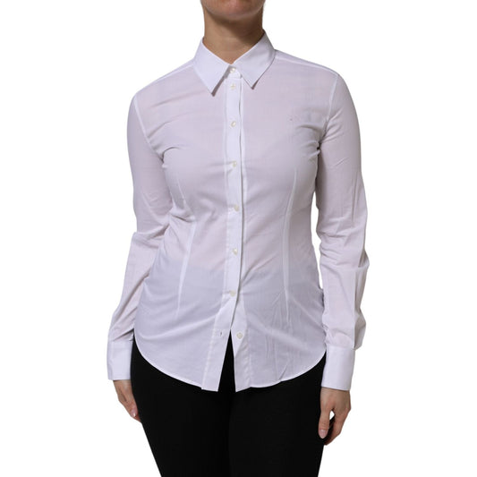 Dolce & Gabbana White Cotton Collared Long Sleeves Top Shirt TSH90567-40