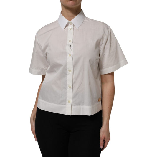 Dolce & Gabbana White Cotton Short Sleeves Collared Top Shirt TSH906912-42
